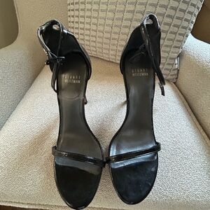 Stuart Weitzman Nudist Heel in Black patent, US Size 8